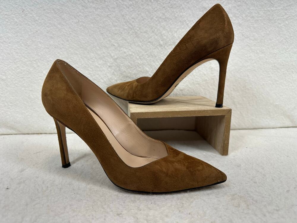 Stuart Weitzman Power Pump 75 Brown Suede Women's SZ 7.5 Quiet Luxury Neutral